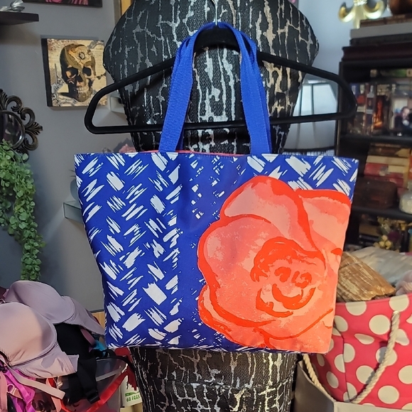 Vibrant Blue and Orange Floral Tote - Picture 1 of 4
